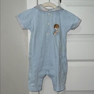 VINTAGE 2000 Precious Moments Blue Baby Romper with Embroidered Design